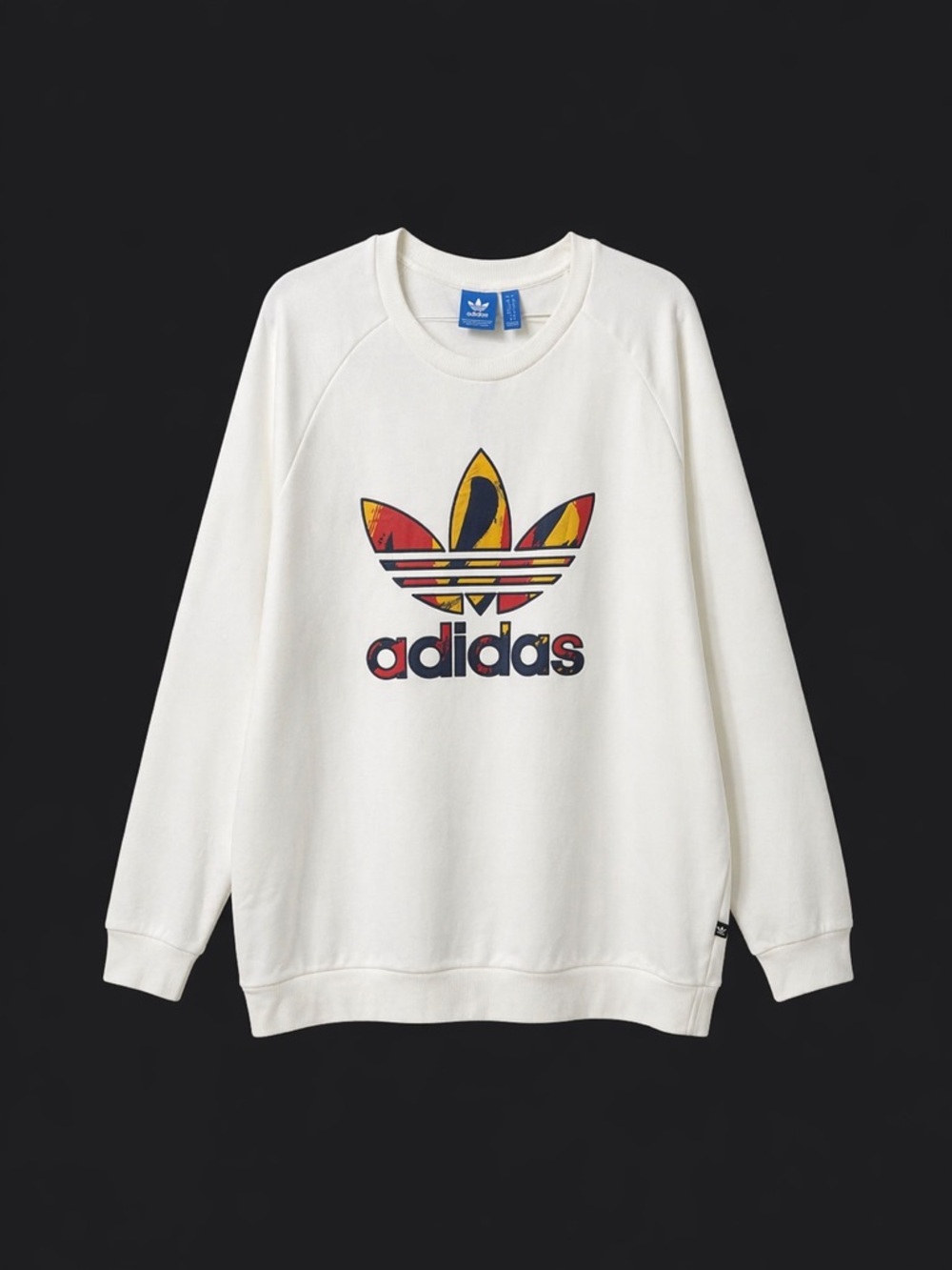 Adidas Cream , Long Sleeve Sweatshirt With Colorful Trefoil Logo.Size- XL